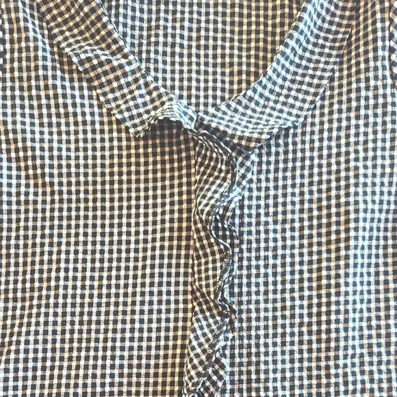 CATO 2X Black White Gingham Puff Sleeve Ruffle Blouse Top - Picture 2 of 11